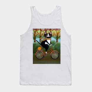 Tuxedo Cat Autumn Bicycle Ride Tank Top